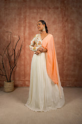 ivory one  shoulder drape anarkali